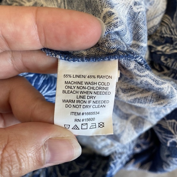 Womens Medium BRIGGS Linen Blend Shorts Navy Blue White Hawaiian Print - Picture 11 of 12